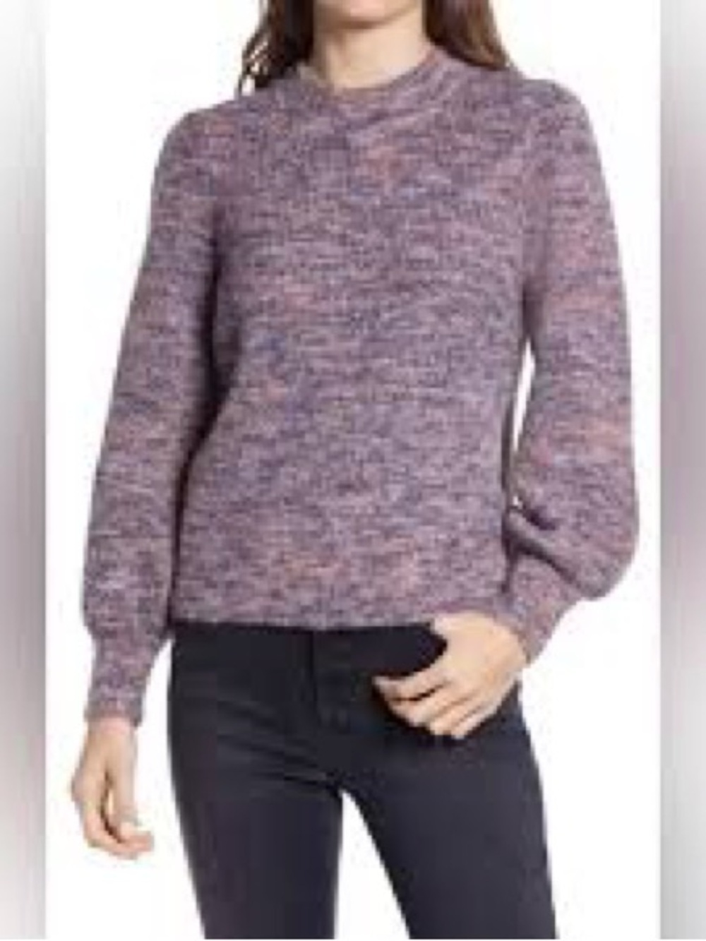 Madewell Spacedye Eaton Mockneck Sweater Size S Lavender Balloon Sleeve